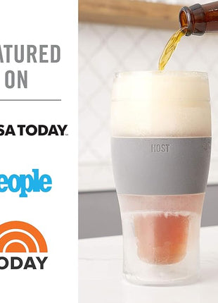 Host Freeze Beer Glasses, Freezable Beer Gifts for Men, Double Wall Insulated Pint Set, Tumbler for Cold Drinks, 16, Set of 2, Gray