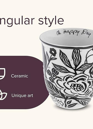 Karma Gifts 16 oz Black and White Boho Mug Floral - Cute Coffee and Tea Mug - Ceramic Coffee Mugs for Women and Men, 4.25" x 3.7"