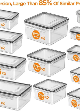 52 Piece Airtight Food Storage Containers Set with Lids (26 Containers & 26 Lids),100% Leakproof Plastic Meal Prep Container Reusable, BPA Free Kitchen and Pantry Organization - Labels & Pen