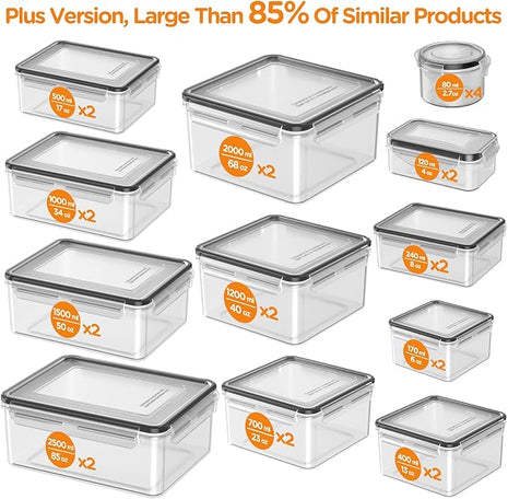 52 Piece Airtight Food Storage Containers Set with Lids (26 Containers & 26 Lids),100% Leakproof Plastic Meal Prep Container Reusable, BPA Free Kitchen and Pantry Organization - Labels & Pen
