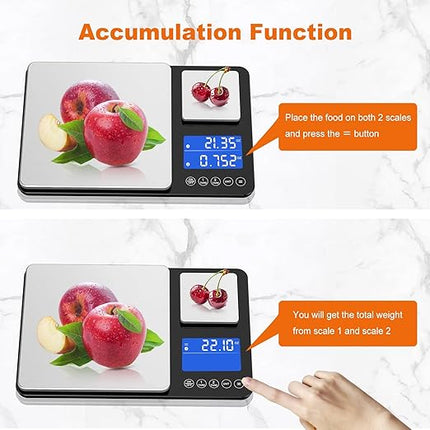 0.001oz/33lbs Dual Platform Food Kitchen Scales Digital Weight Grams and Ounces, Two Precisions Kitchen Scale for Sourdough Bread, Baking and Cooking with 7 Units Tare, Accumulation Functions