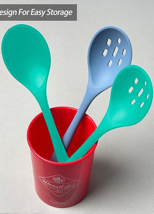 Silicone Spoons for Cooking - Extra Large Kitchen Spoons for Mixing, Serving, & Stirring - 600°F Heat-Resistant Non Stick Utensils Ladle & Skimmer- Dishwasher Safe, Teal