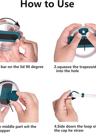 Silicone Spill Stopper Set Compatible with Stanley Cup 2.0 30oz & 40oz with Straw Cover (Set of 2, Blue Spruce)