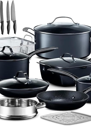 GRANITESTONE 20 Pc Hard Anodized Induction Cookware Sets, Kitchen Pots and Pans Set Non Stick, Anodized Kitchen Cookware Sets, Nonstick Cookware Set, Non Stick Pots and Pan Set, Oven & Dishwasher Safe