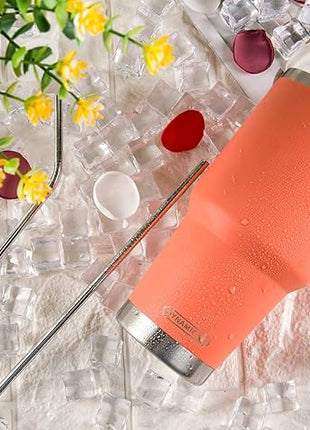 D·S 30oz Orange Tumbler Stainless Steel Insulated Travel Mug with Straw Lid Cleaning Brush (30oz Orange)