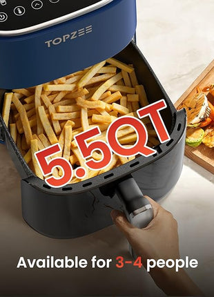 TOPZEE Air Fryer 12-in-1, Compact & Large 5.5-Qt Airfryer, 100-400℉ Precise Heat, 360°Hot Air Circulation, 95% Less Oil, Quick Easy Meals, Bake, Dry, Reheat, Frozen, Broil, Proof