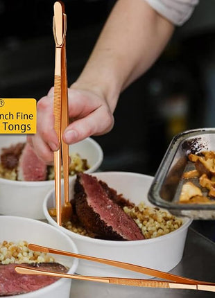 JETKONG 2 Pcs 12-Inch Kitchen Tweezers Cooking Tweezer Tongs Stainless Steel Long Food Tweezers (Rose Gold)