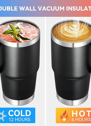 VEGOND 20 oz Tumbler with Handle Lid and Straw, Stainless Steel Insulated Travel Coffee Mug Spill Proof Double Wall Metal Tumbler Cup Keeps Drink Hot and Cold, Black 1 Pack