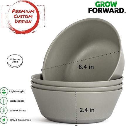 Grow Forward Premium Wheat Straw Plates and Bowls Sets - 8-Piece Wheat Straw Dinnerware Sets - Unbreakable & Reusable Microwave Safe Plastic Dinner Plates for Outdoors, RV, Camping Dishes - Feather