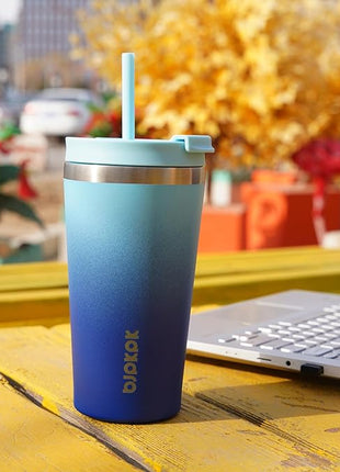 BJPKPK 34oz Stainless Steel Insulated Tumbler With lid And Straw Travel Coffee Thermal Tumblers Cup For Women And Men,Pink Yellow Rose