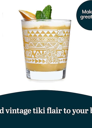 Libbey Tiki Rocks Glasses Set, Vintage-style Glassware Drinking Glasses Set of 4, Exotic, Dishwasher Safe Glasses for Backyard Luau or Pool Party