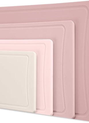 COOK WITH COLOR Non-Slip Cutting Board Set – Kitchen Essentials with Easy Grip Handle for Meat, Veggies, and Fruits, 4 Cutting Boards, Pink