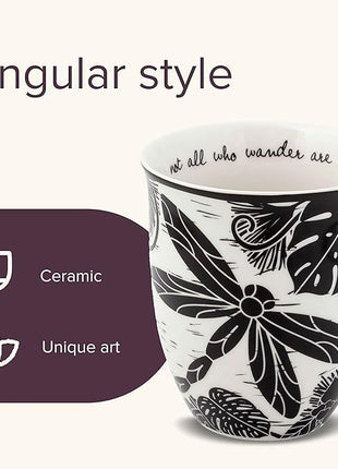 Karma Gifts 16 oz Black and White Boho Mug Dragonfly - Cute Coffee and Tea Mug - Ceramic Coffee Mugs for Women and Men