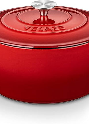 Velaze 6 QT Enameled Cast Iron Dutch Oven, Dual Handles Pot with Lid, Heavy-Duty Non-stick Round Oven for Bread Baking, Stewing, Roasting, Good Sealing for All Heat Source (Red)