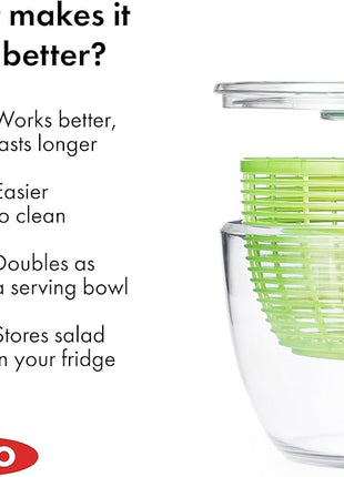 OXO Good Grips Salad Spinner - Large, Green Lettuce & Fruit Washer, BPA-Free, Easy One-Hand Pump