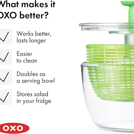 OXO Good Grips Salad Spinner - Large, Green Lettuce & Fruit Washer, BPA-Free, Easy One-Hand Pump