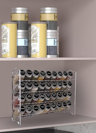 SWOMMOLY Spice Rack Organizer with 36 Empty Square Spice Jars, 396 Spice Labels with Chalk Marker and Funnel Complete Set, for Countertop, Cabinet or Wall Mount,Silver
