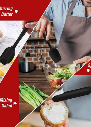 Silicone Spatula Set of 7, P&P CHEF Heat-Resistant Rubber Spatulas Kitchen Utensils Set for Non-stick Cooking Baking Mixing, Seamless & Flexible Design, Dishwasher Safe, Black