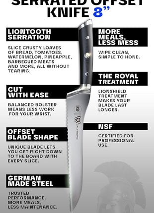 Dalstrong Serrated Offset Bread Knife - 8 inch - Gladiator Series Elite - Deli Knife - Forged German High-Carbon Steel - Bread Slicer - Slicing Knife - G10 Handle - Sheath - NSF Certified