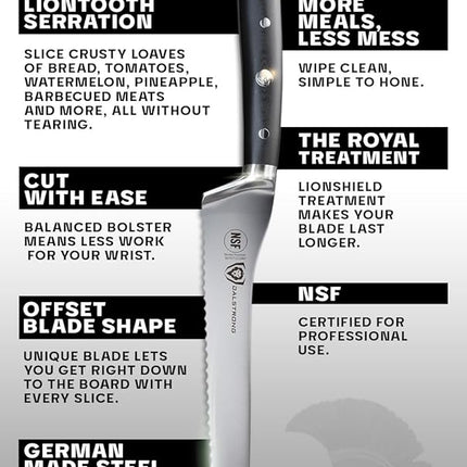 Dalstrong Serrated Offset Bread Knife - 8 inch - Gladiator Series Elite - Deli Knife - Forged German High-Carbon Steel - Bread Slicer - Slicing Knife - G10 Handle - Sheath - NSF Certified