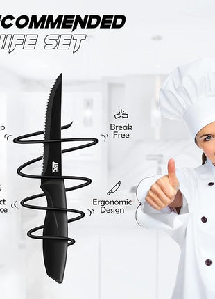 LDC Serrated Steak Knives Set of 8, Elegant Black Ultra Sharp Knives, Dishwasher Safe Stainless Steel Dining Knife Set