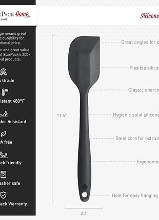 StarPack Basics Silicone Spatula Set of 2 (1 Small, 1 Large), High Heat Resistant to 480°F, Hygienic One Piece Design, Non Stick Rubber Cooking Utensil Set (Gray Black)