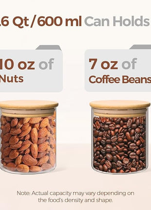 ComSaf 0.6 Qt Glass Food Storage Jars Set of 9, Clear Glass Storage Containers with Lids, Pantry Organization Jar, Spice, Blooming Tea, Oat, Coffee and Sugar Container, Small Canister Set for Kitchen