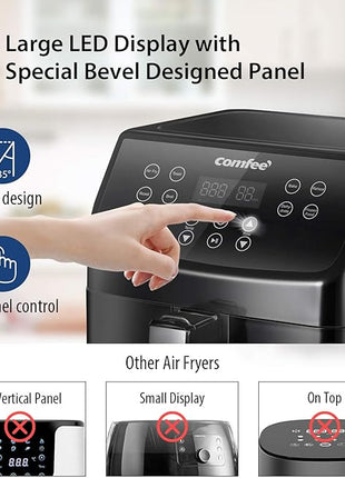 COMFEE' 5.8Qt Digital Air Fryer, Toaster Oven & Oilless Cooker, 1700W with 8 Preset Functions, LED Touchscreen, Shake Reminder, Non-stick Detachable Basket, BPA & PFOA Free (110 electronic Recipes)
