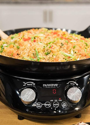 Nuwave Mosaic Induction Wok, Temp Control 100°F-575°F in 5°F, Wok Hei, Infuse Charred Aroma & Flavor, 14-inch Carbon Steel Wok, 8pc Bamboo Accessories