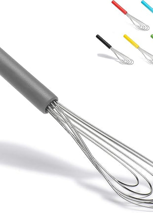 Flat Whisk Silicone Handle Non Slip 10" - 5 Wires Whisk with 10 Heads for Kitchen Cooking by Jell-Cell (Grey)