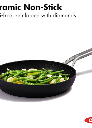 OXO Professional 10" Frying Pan Skillet, Hard Anodized Ceramic Nonstick Cookware PFAS-Free, Induction Suitable, Stainless Steel Handles, Diamond Reinforced Coating, Dishwasher Safe, Oven Safe, Black
