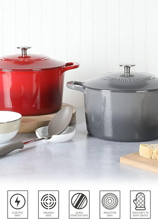 MARTHA STEWART Gatwick 7-Quart Enamel Cast Iron Dutch Oven – Red Ombre – Heavy-Duty Dutch Oven for Slow Cooking, Braising & Baking