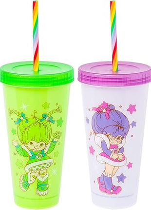 Silver Buffalo Rainbow Brite 4 pack Color Change Plastic Tumbler Set Featuring Rainbow Brite, Patty O’Green, La La Orange, and Shy Violet, 24 Ounces