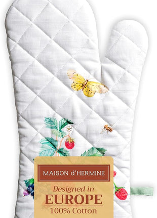 Maison d' Hermine Oven Gloves 100% Cotton Oven Mitt 7" x 13" with Loop Heat Resistant, BBQ, Cooking Gloves, Baking, Grilling, Kitchen, Handling Hot Pans Spring/Summer (Pack of 1, Printemps)