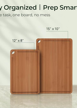 Butcher Block 2-Pcs Carbonized Bamboo Cutting Board Set With Juice Groove For Meal Prep & Cheese Serving - Ideal Kitchen Gift Set of 2 (M+L)