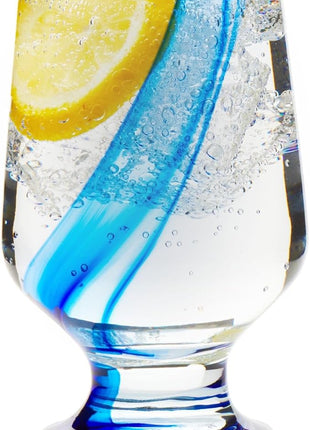 Libbey Blue Ribbon Goblet Glasses, Unique Blue Water Goblets Set of 8, Thick Stemmed Water Glasses for Sodas & Cocktails