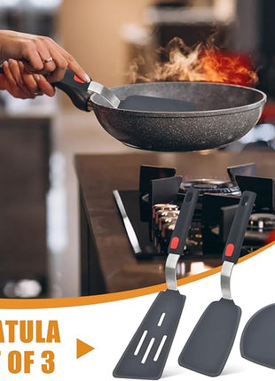 Silicone Spatula Turner Set of 3, Beijiyi 600°F Heat Resistant Cooking Spatulas for Nonstick Cookware, Large Flexible Kitchen Utensils BPA Free Rubber Spatula Set for Egg, Pancake, Fish, Burger