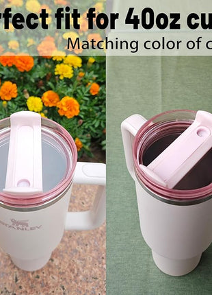 40 OZ Tumbler Lid Replacement Fit for Stanley Cup, 2 Pack Clear Replacement Lids Fit for Stanley Travel Tumbler, Spill Proof Tumbler Covers for Stanley Cup Accessories(Pink)