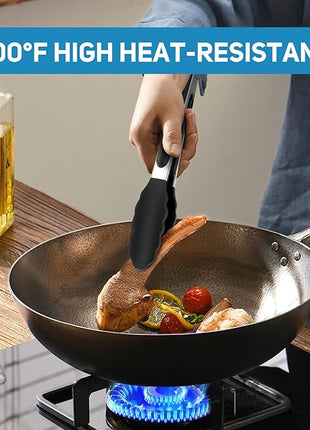 Kitchen Tongs, Stainless Steel Silicone Tongs for Cooking 600ºF High Heat-Resistant BBQ Grilling Locking Tongs, Set of 2-9" and 12" Black