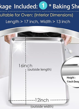 P&P CHEF 16 Inch Baking Cookie Sheet, Oven Pan Tray Stainless Steel Sheet Pan for Kitchen, Oven Bakeware for Multi Uses, Shiny Look & Dishwasher Safe, Healthy & Heavy Duty, 1Pc