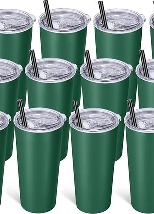 VEGOND 20oz Tumbler Stainless Steel Tumbler with Lid And Straw Vacuum Insulated Double Wall Travel Coffee Mug(dark green package 12)