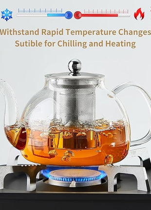 60OZ (1800ML) Glass Teapot with Infuser Stovetop Safe, Clear Glass Tea Pot Kettle, Borosilicate Tea Pot with Infusers Filter for Loose Tea, Tea Kettle Dishwasher Safe