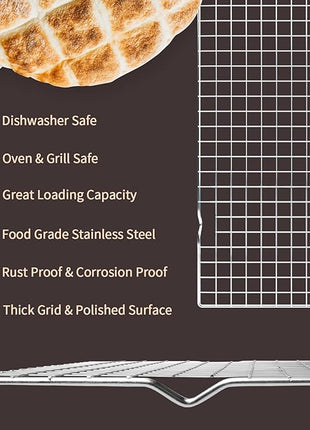 Briout 2PCS Cooling Racks for Cooking and Baking - 15x10 Inches Heavy Duty Stainless Steel Wire Rack for Baking, Grilling, Roasting - Oven & Dishwasher Safe - Fits Jelly Roll Sheet Pan-Silver