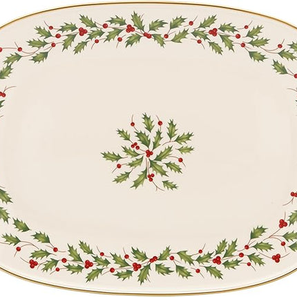 Lenox Serveware, Holiday Serving Platter, Oval Shape, 15.25-Inch, Ivory, Porcelain Material, Dishwasher Safe, Turkey Platter for Thanksgiving, Winter Hosting, Christmas Serving (Multicolor, 1 Piece)