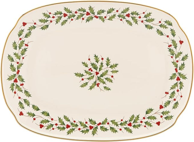 Lenox Serveware, Holiday Serving Platter, Oval Shape, 15.25-Inch, Ivory, Porcelain Material, Dishwasher Safe, Turkey Platter for Thanksgiving, Winter Hosting, Christmas Serving (Multicolor, 1 Piece)