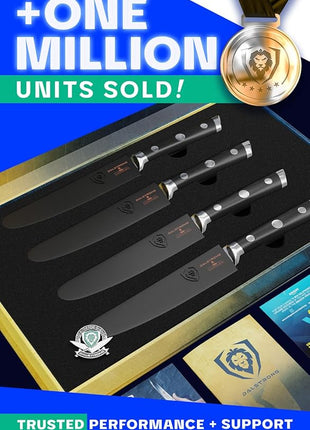 Dalstrong Steak Knives-4pc- Serrated Blade-Gladiator Series Elite-Forged German High-Carbon Steel-Table Dinner Kitchen Knives-Sheaths-Razor Sharp - Dinner Set-NSF Certified