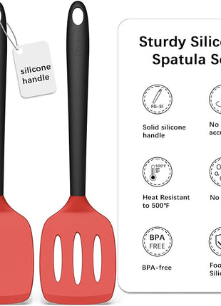 Coukre 2 Pack Silicone Spatula Set, High Heat Resistant, BPA Free Kitchen Spatula, Solid & Slotted Turner for Non-Stick Pans, Sautéing, and Flipping (2, Red)