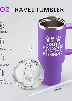 NOWWISH Gifts for Women, Sometimes You Forget You're Awesome 40 oz Tumbler with Handle and Straw, Birthday Gifts for Her Mom Wife Girlfriend and Sister - Purple