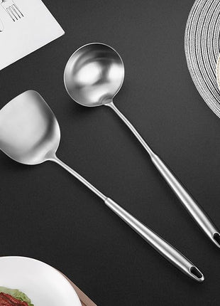 14-15" Wok Spatula and Ladle,2 PCS Wok Tools Set,304 Stainlss Steel Cooking Utensils,Matte Wok Accessories,Solid Wok Utensils