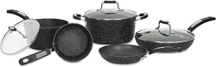 Starfrit The Rock 8PC Non-Stick Cookware set - Durable Forged Aluminum - Oven Safe - PFOA Free - Easy to Clean - Black